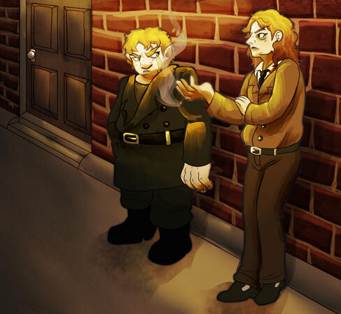 A scene with OCs belonging to deerhex on artfight