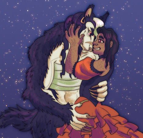 My OCs Maria and Adella embracing each other.